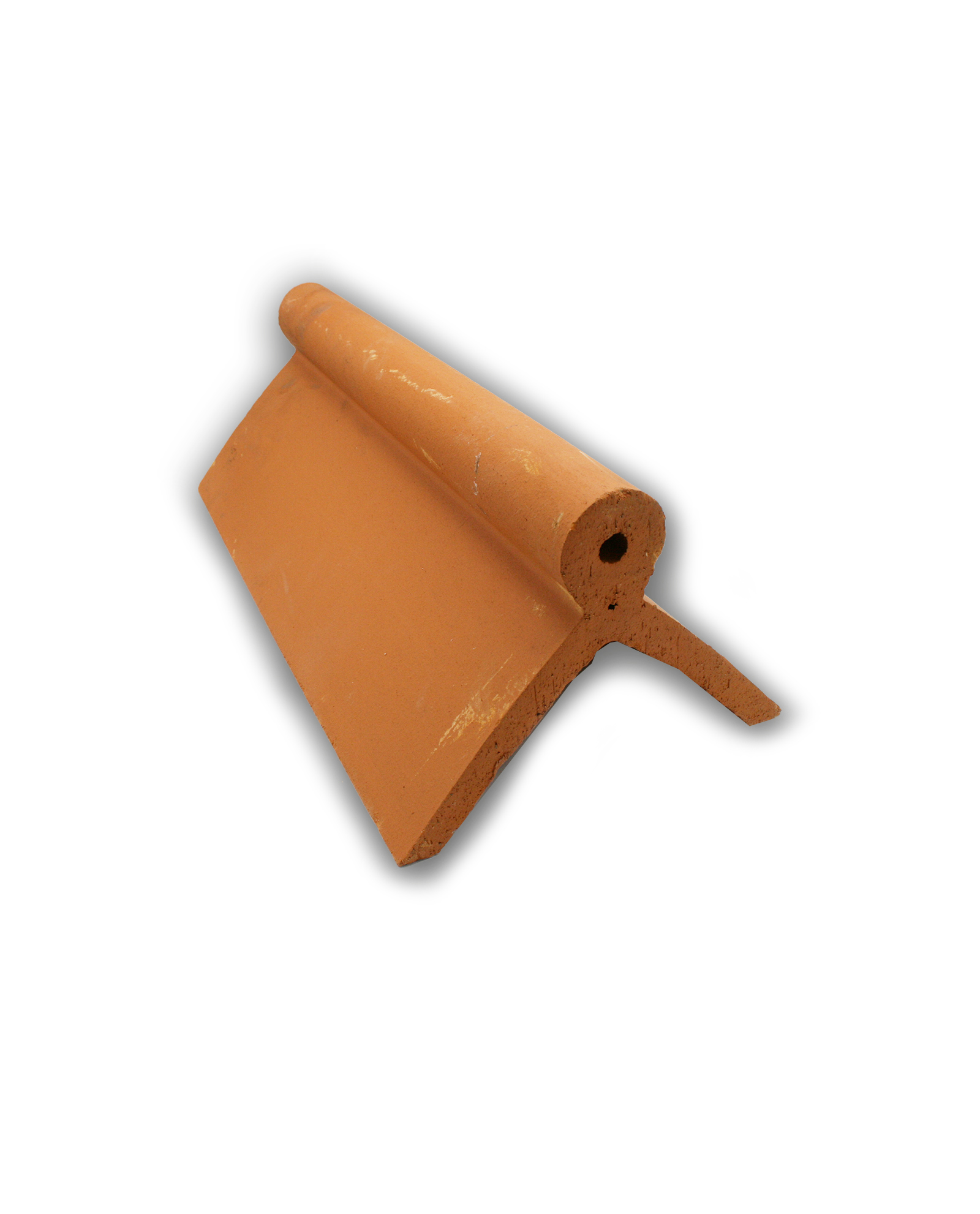 Kroon Roll top ridge tile - 90 angle -red terra cotta. Kroon Roll top ridge tile - 90 angle -red terra cotta.